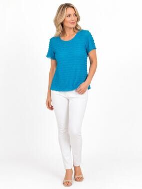 LR4501  Elementz Petite PXL Turquoise Textured Ruffle Short Sleeve Knit Top USA
